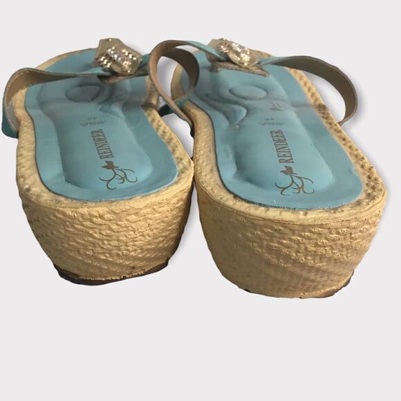 Reindeer Womens‎ Low Wedge Turquoise Sandals,Embellished slip On - Picture 5 of 10